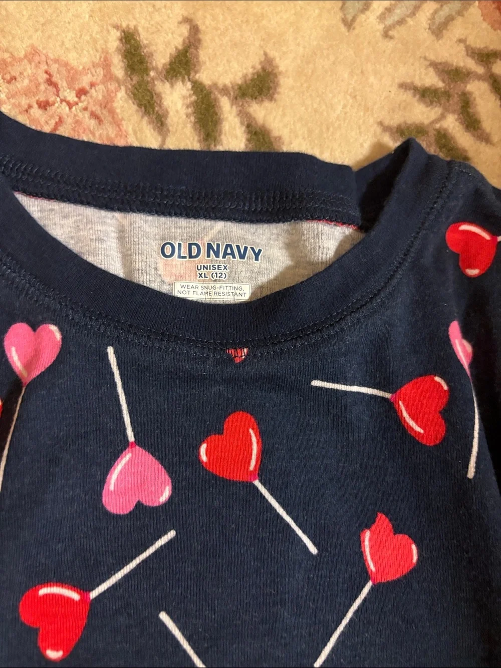 Old Navy Navy Pajama Set with Red and Pink Heart Lollipops